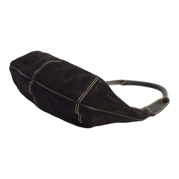 Salvatore Ferragamo Hobo Black Suede Shoulder Bag with white contrast stitching - Picture 10 of 14